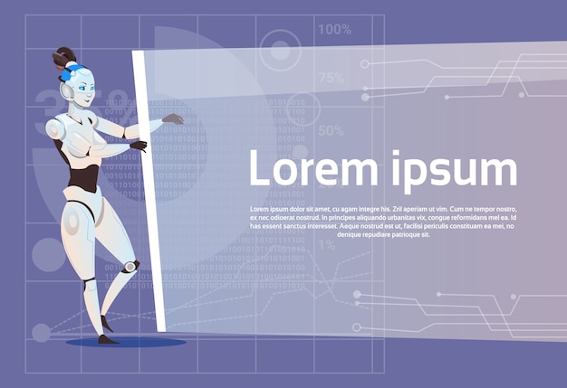 Modern Robot Female Hold Empty Banner 
