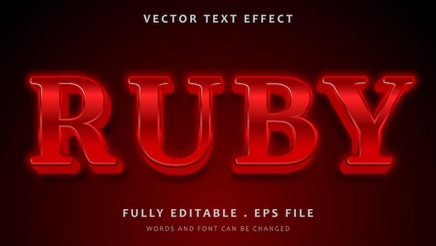 Modern shine 3d gradient red word plantilla de diseño de efecto de texto editable ruby