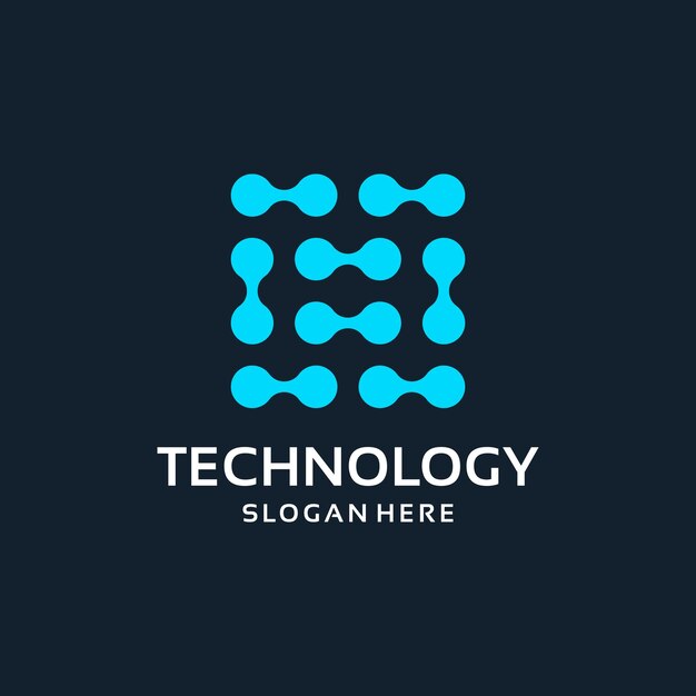 Modern technology logo design with blue molecular dots