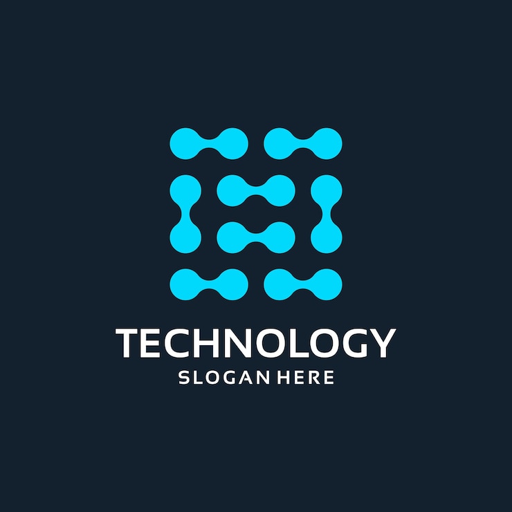 Vector modern technology logo design with blue molecular dots