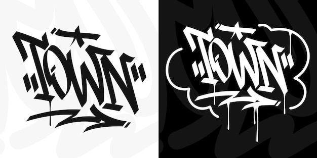 Modern Trendy Word Town Abstract Hip Hop Graffiti escrito a mano Ilustración vectorial de estilo urbano