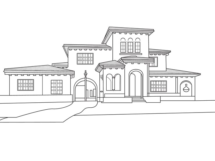 Moderna casa de campo privada con vista frontal urbana Ilustración detallada de la casa blanca