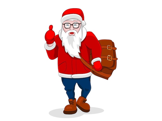 Moderna diversión hipster santa claus vector ilustración para fiesta de año nuevo