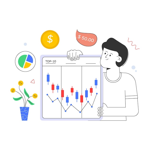 Moderna ilustración plana hecha a mano del mercado de valores