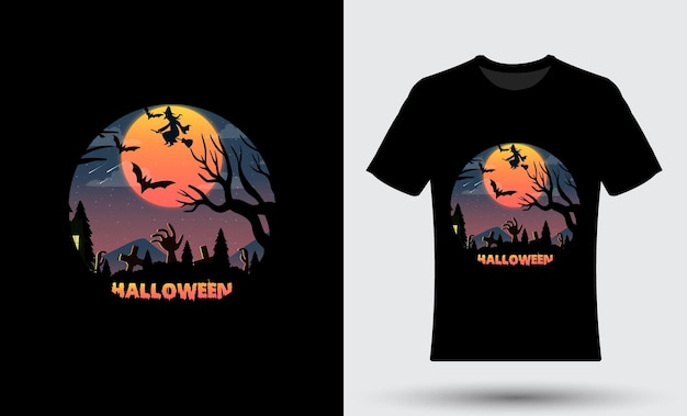 Moderna y moderna plantilla de diseño de camisetas de feliz halloween.