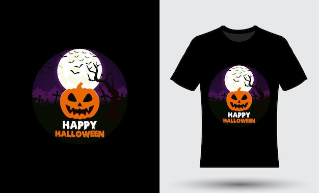 Moderna y moderna plantilla de diseño de camisetas de feliz halloween.