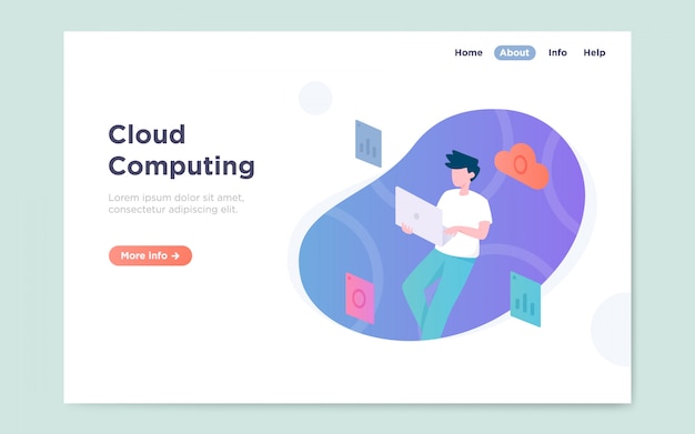 Moderna página de aterrizaje plana del servicio de cloud computing.