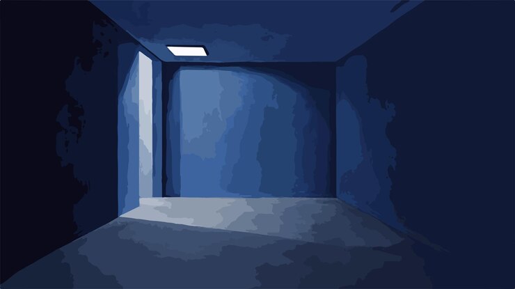 Vector moderna pared azul oscuro en una habitación vacía con suelo de hormigón