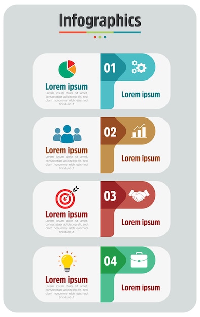 Moderna plantilla de infografía con iconos y pasos ideal para informes, presentaciones y marketing