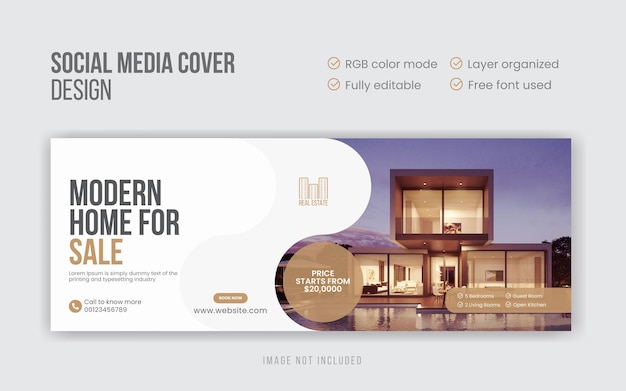 Moderna portada de redes sociales para el hogar inmobiliario o plantilla de diseño de banner web vector premium