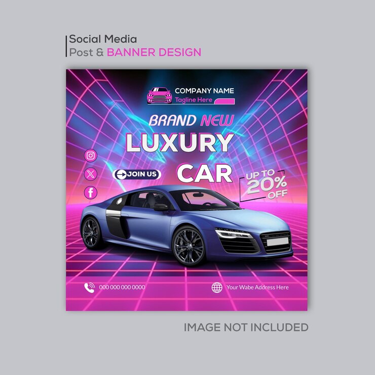 Moderna promoción de alquiler de coches en las redes sociales post en Instagram plantilla de post