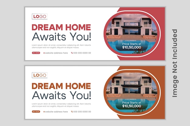 Moderna Real Estate redes sociales Facebook plantilla de diseño de banner con contenido editable