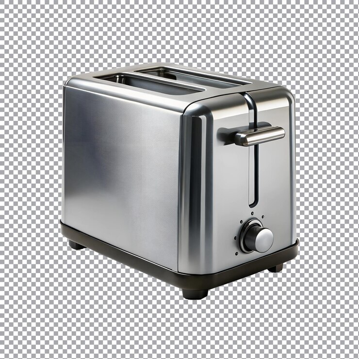 Vector una moderna tostadora de acero inoxidable en un fondo transparente aislado y prístino