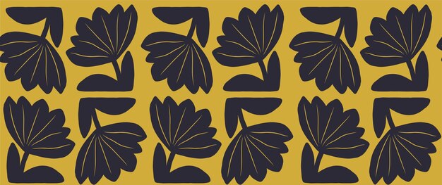 Modernas flores negras dibujadas a mano ornamento patrón sin costura estampado abstracto de moda