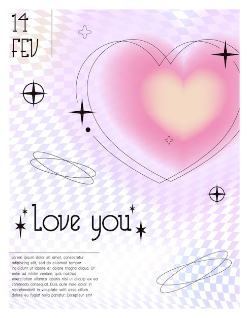 Modernas plantillas de diseño para el Día de San Valentín carteles de gradiente fluido con formas lineales de moda minimalista 2000 estética con marco arqueado lineal tipografía borrosa fondo pastel pálido