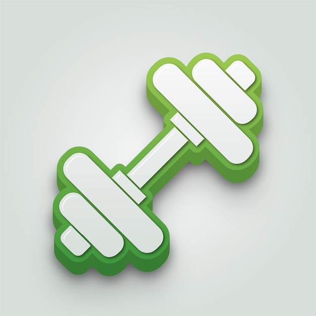 Moderno 3D dumbbell verde y blanco o icono de entrenamiento con fondo editable