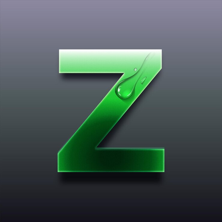 Vector moderno 3d de letra verde teñida z con icona de gota de agua en un fondo oscuro elegante