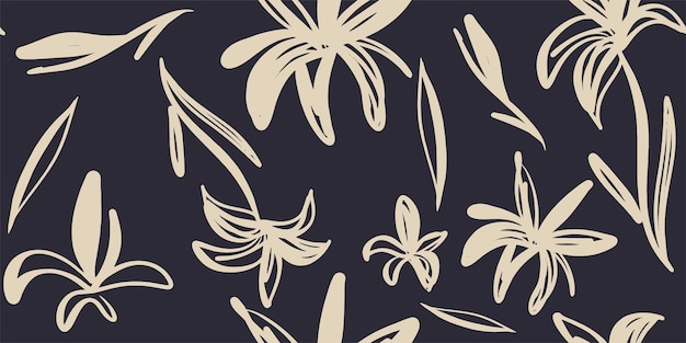 Moderno abstract floral con flores impreso patrón sin costura estilo dibujado a mano
