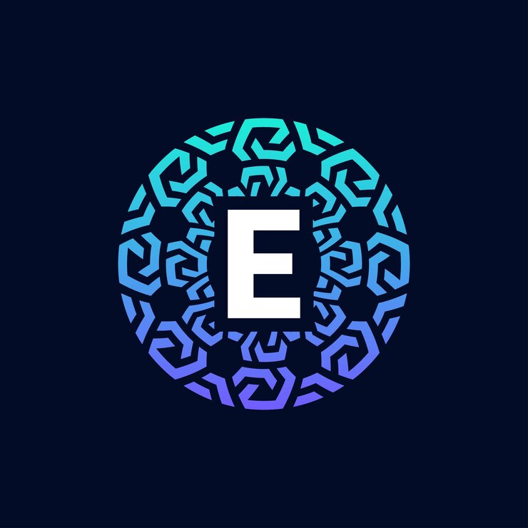 Vector moderno y audaz letra inicial e alfabeto tecnología conexión círculo emblema logotipo
