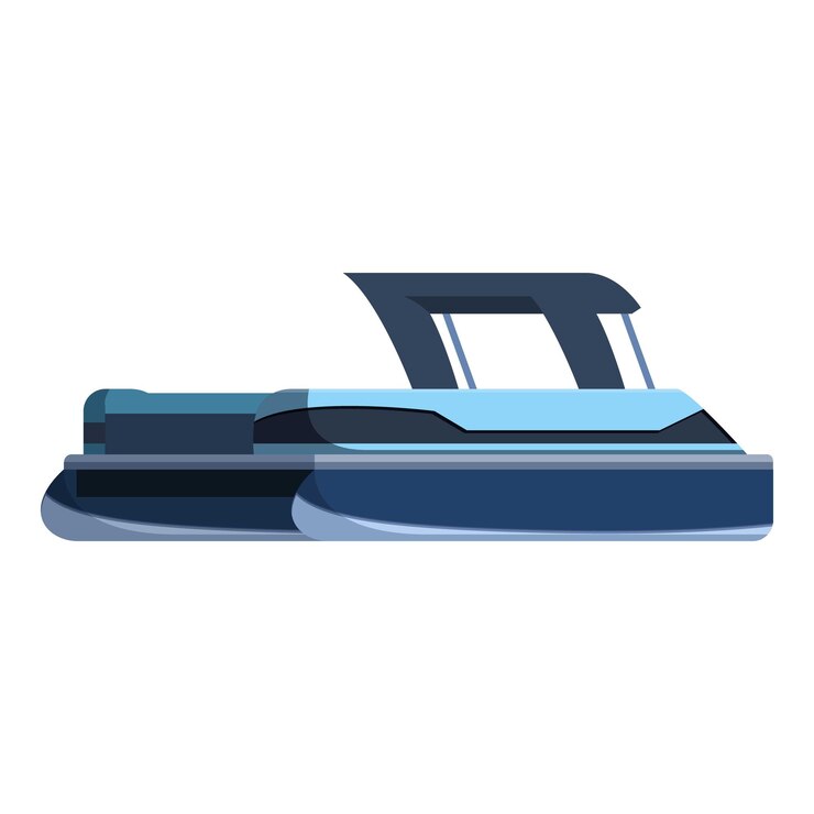 Vector moderno barco de pontón azul para paseos por el río