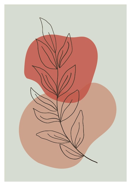 Moderno boho estampado abstracto con formas orgánicas arte de línea de hojas y tonos de tierra perfecto para la decoración