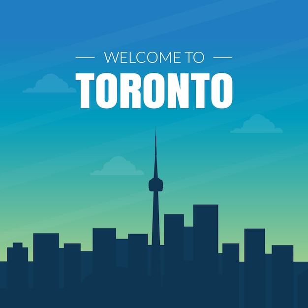 Vector moderno cartel de bandera del horizonte de la ciudad de toronto, canadá o ilustración vectorial de la página web