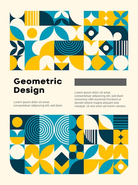 Moderno cartel de patrón geométrico amarillo turquesa