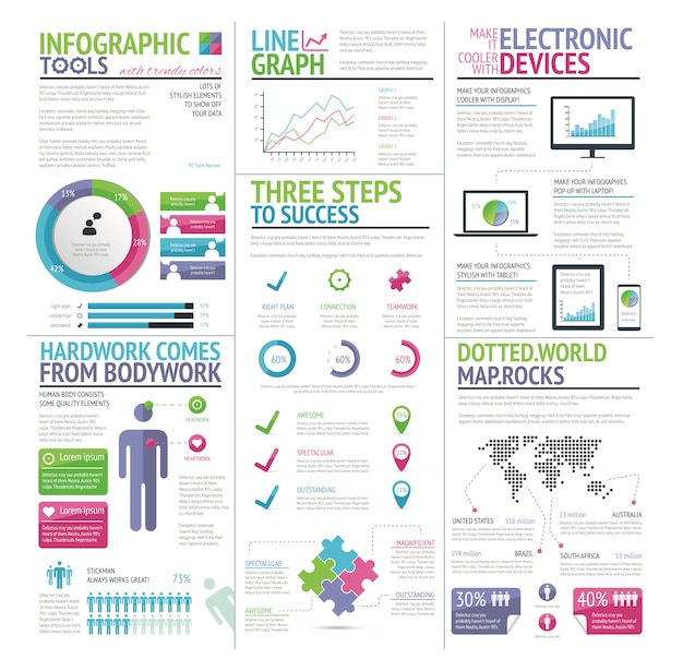 Moderno colorido conjunto de elementos de infografía vectorial - Illustración libre de derechos