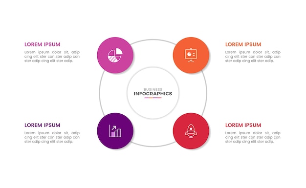 Moderno colorido diseño de plantilla de infografía circular de negocios de 4 pasos para presentación 4 opciones