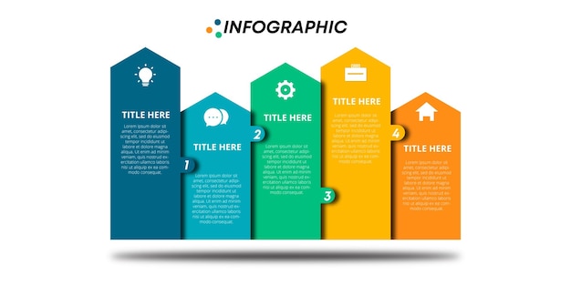 Moderno y colorido modelo vectorial de infografía de pasos