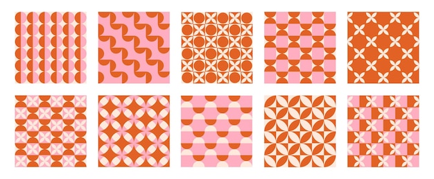 Moderno conjunto retro de patrones geométricos sin costuras con semicírculos y círculos coloridos