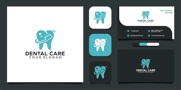 Moderno diseño de logotipo de atención dental y tarjeta de visita.