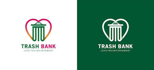 Moderno diseño de logotipo de basura de amor reciclado plantilla de logotipo vectorial de banco de basura