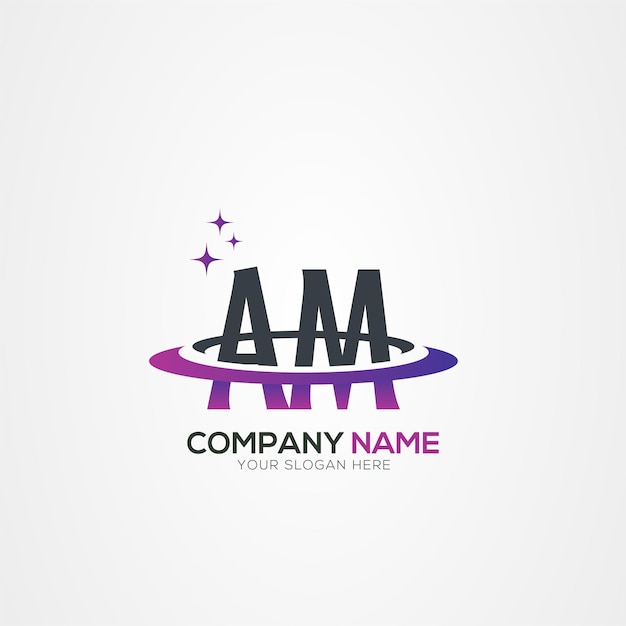 Moderno diseño del logotipo espacial de la letra AM MA Planet con elementos vectoriales creativos