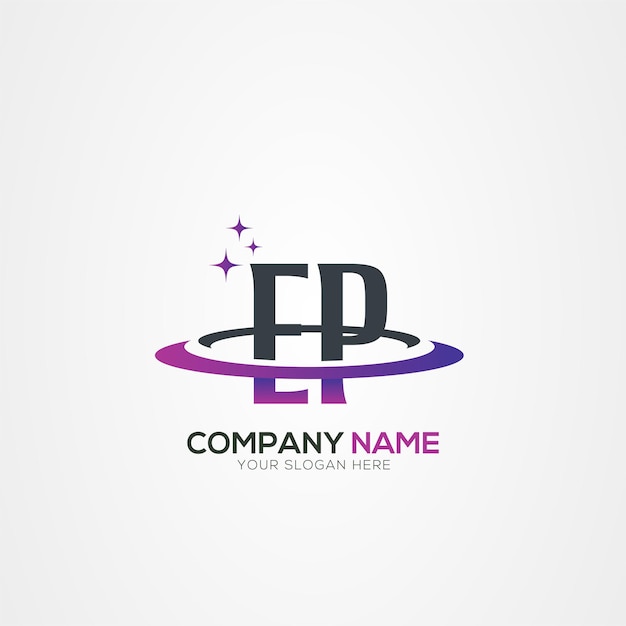 Moderno diseño del logotipo espacial de la letra EP Planet con elementos vectoriales creativos