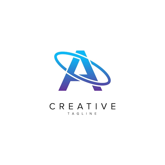 Moderno diseño de logotipo de la letra A y el planeta plantilla vectorial inicial