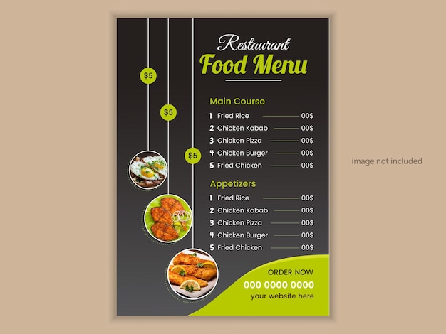 Moderno diseño de plantilla de cartel de menú de comida de restaurante con soporte de lugar de foto