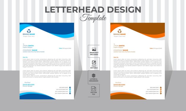 Moderno diseño de plantilla de papel de carta corporativa con color amarillo azul verde y rojo
