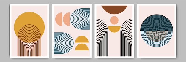 Moderno diseño de portada abstracta colección de arte de pared dibujada a mano colores apagados tarjetas de arte boho pared