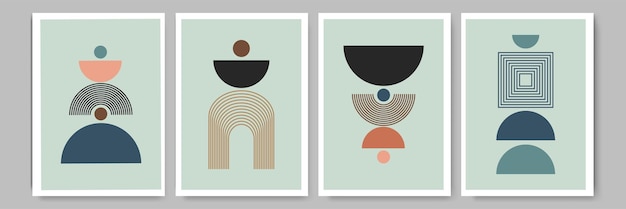 Moderno diseño de portada abstracta colección de arte de pared dibujada a mano colores apagados tarjetas de arte boho pared