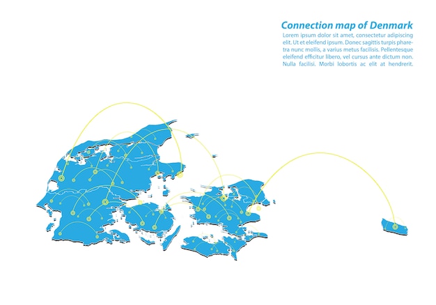 Vector moderno de diseño de red de conexiones de mapa de dinamarca