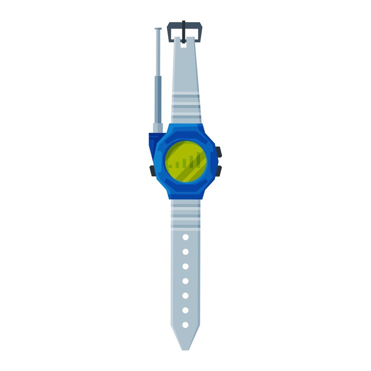 Vector moderno dispositivo de reloj inteligente con transmisor de radio ilustración de vector plano
