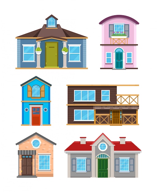 Moderno edificio residencial casas colección de vectores de dibujos animados