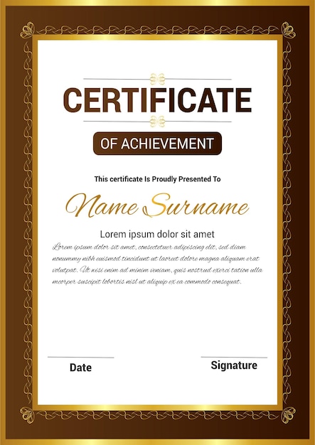 Moderno y elegante certificado de lujo de reconocimiento de logros plantilla marco vectorial
