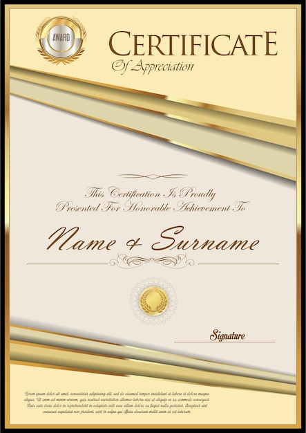 Moderno y elegante certificado de lujo de reconocimiento de logros plantilla marco vectorial