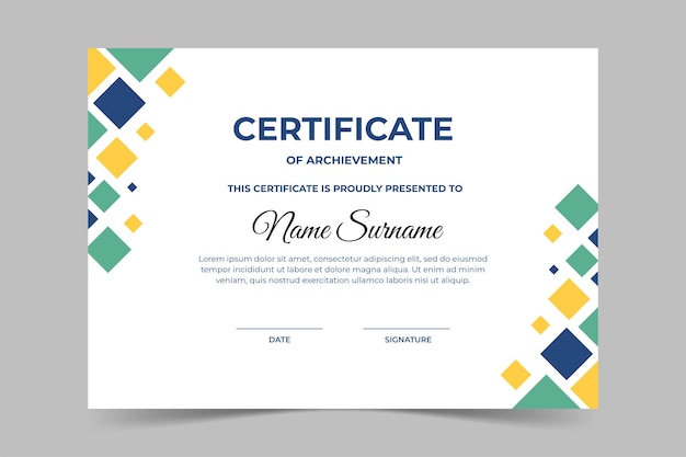 Moderno y elegante modelo de certificado de colores con forma geométrica