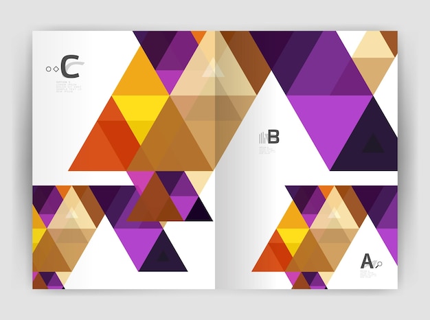 Moderno folleto de negocios o folleto plantilla de portada A4 fondo abstracto con triángulos de color informe anual fondo de impresión diseño vectorial para diagrama de diseño de flujo de trabajo opciones de número o diseño web