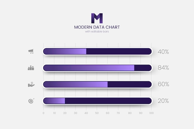 Moderno infográfico horizontal vectorial barra de estadísticas de datos empresariales con plantilla de presentación de íconos