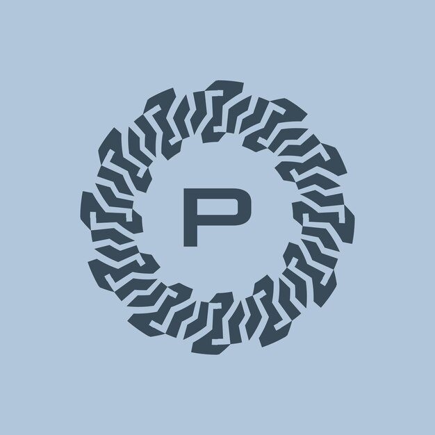 Moderno y inteligente emblema de círculo iniciales letra P logotipo.