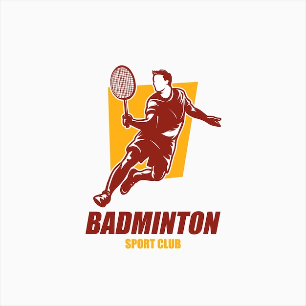 Vector moderno jugador de bádminton apasionado en acción logotipo